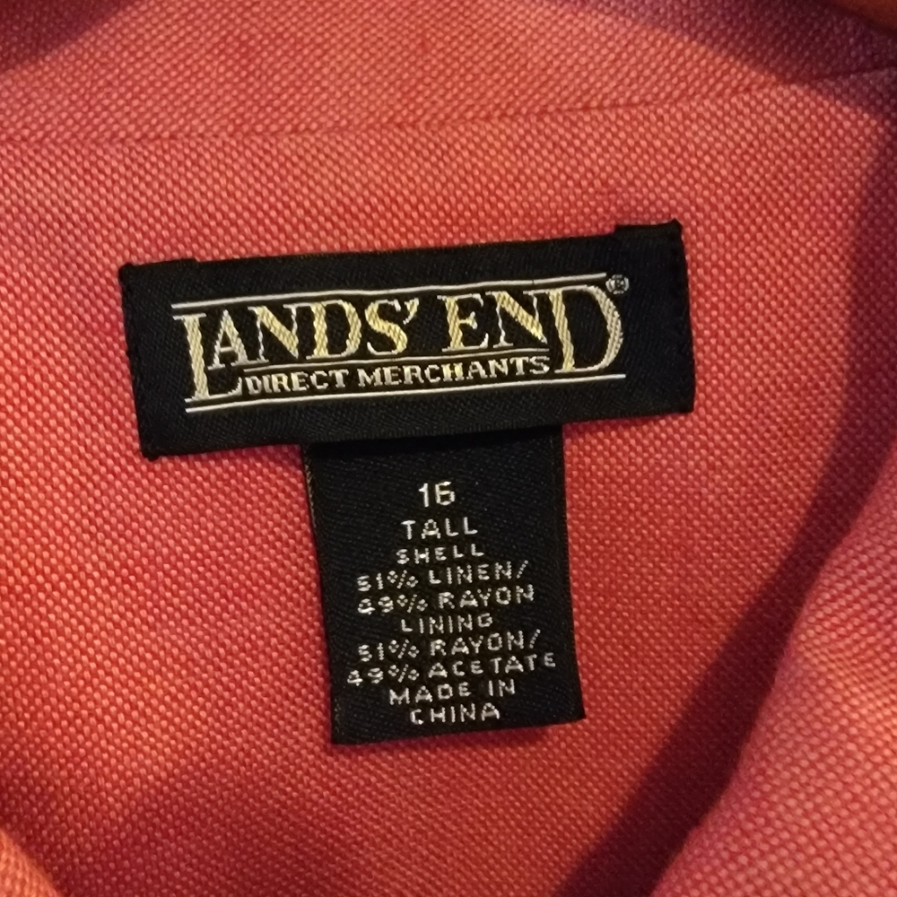 EUC Lands End Linen Blazer Oxford Pink 16 Tall - Picture 3 of 6